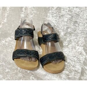 Clarks Bendables Women's Black Leather Wedge Sandals Comfort Size 9.5W